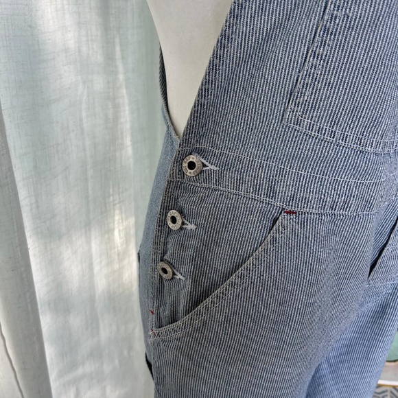 GAP VINTAGE DENIM OVERALLS WOMEN’S MEDIUM (6) RAILWAY STRIPES BLUE  100% COTTON - Picture 6 of 8